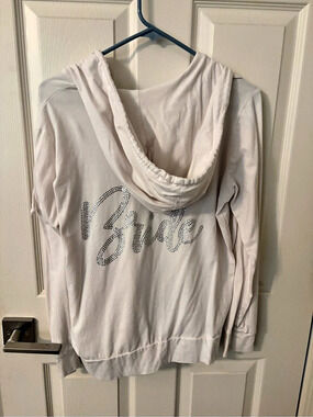 Cotton On Rhinestone Graphic Zip Hoodie in White